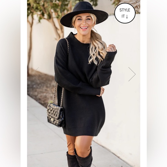 Pink Lily Dresses & Skirts - Pink Lily Future Starts Now Black Mock Neck Sweater Mini Dress Tunic New